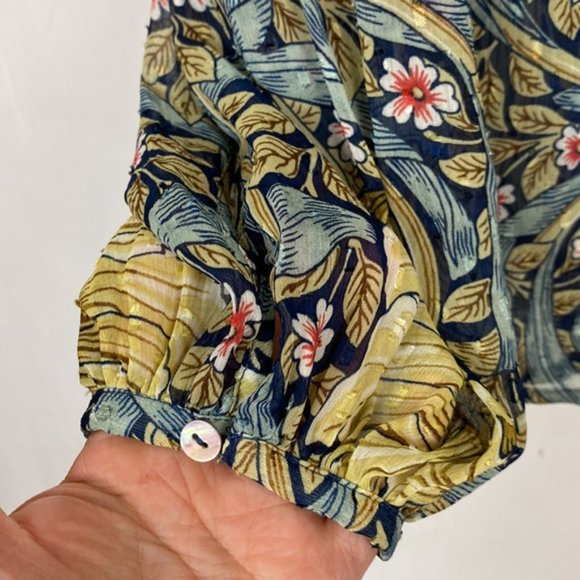 Rare H&M x William Morris & Co 6 Floral Pimpernel Print Top Blouse Tie-front - Picture 9 of 15